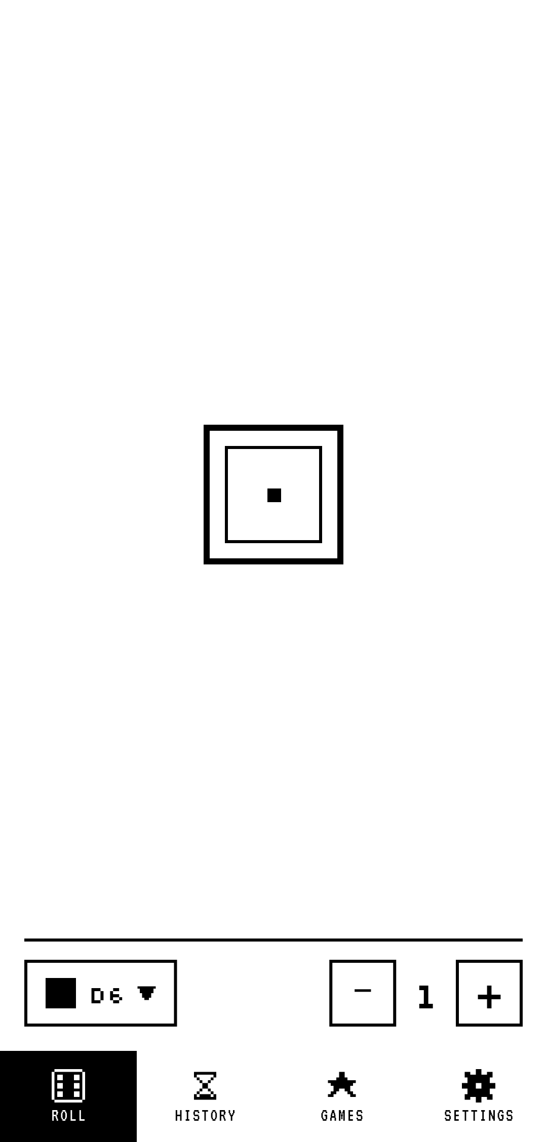 Home screen with a rolled die, Mac Classic palette