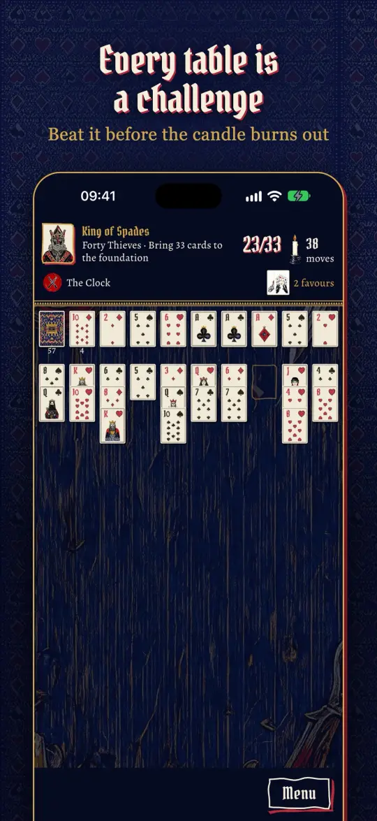 Every table is a challenge: Forty Thieves, with the candle counting moves