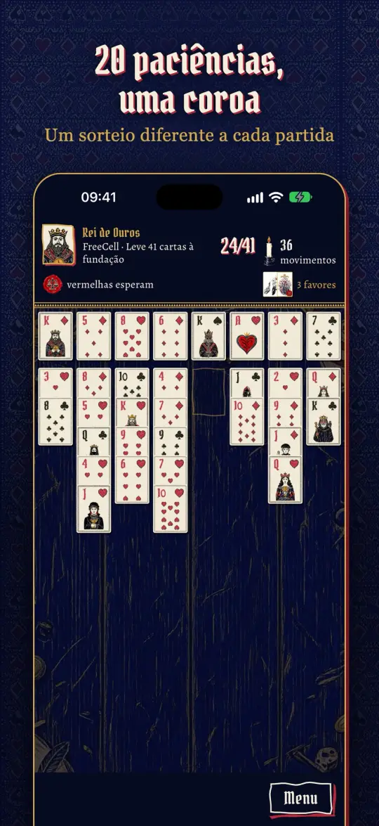 Vinte paciências, uma coroa: uma mesa de FreeCell