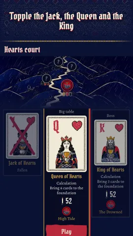 Topple the Jack, the Queen and the King: the court of Hearts, with the Jack already toppled