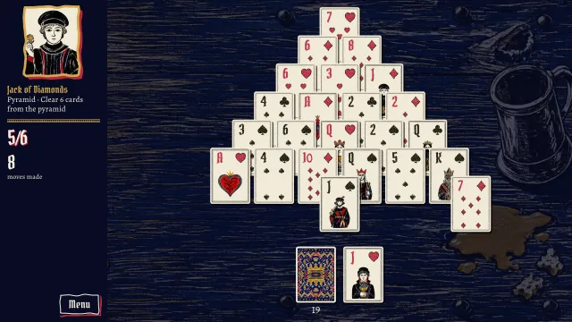 Twenty classic solitaires: a Pyramid table against the Jack of Diamonds
