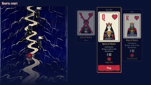 Topple the Jack, the Queen and the King: the court of Hearts, with the Jack already toppled