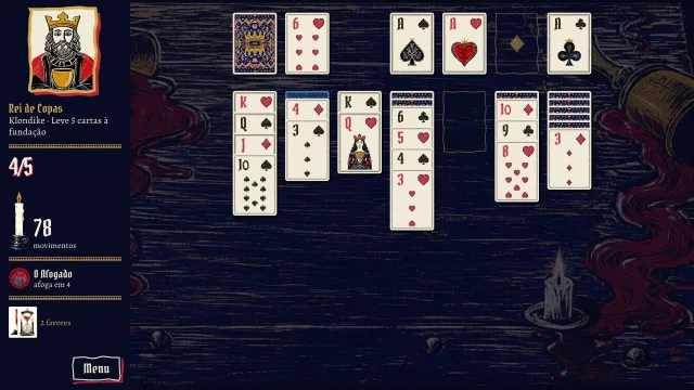 Copas afoga, as cartas afundam: uma mesa de Klondike contra o Rei de Copas
