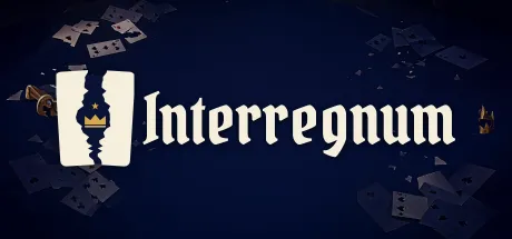 O logotipo do Interregnum sobre cartas espalhadas, formato largo