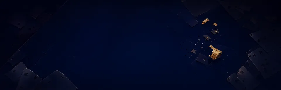 Cartas espalhadas e uma coroa caída sobre fundo azul-marinho